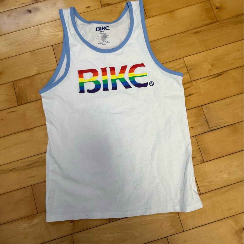 BIKE Men's White Tank Top with Blue Accents